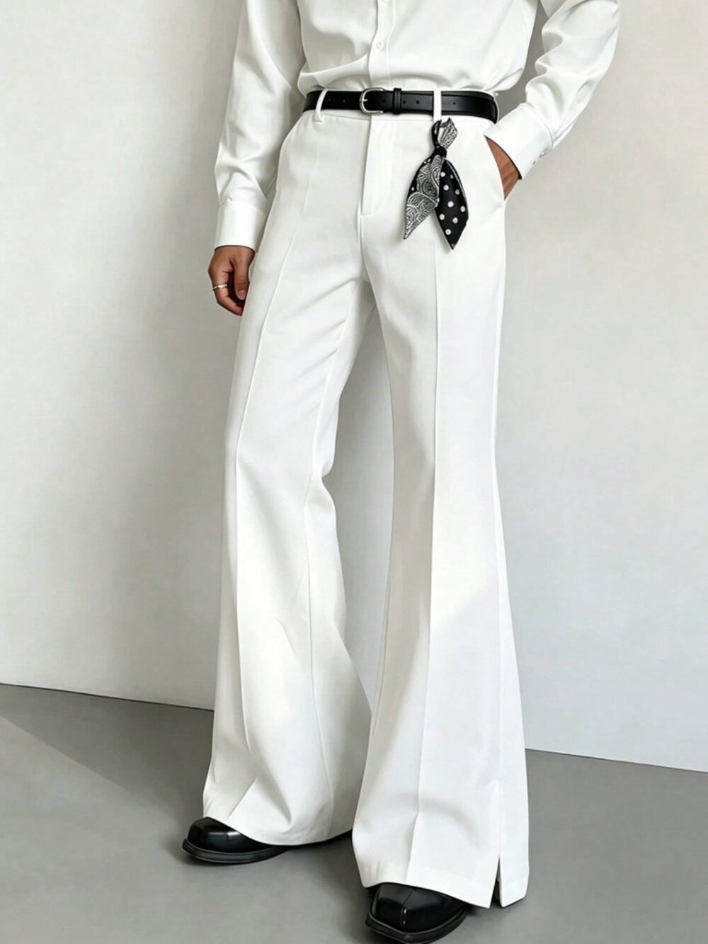 White Casual Men's Regular Fit Zipper Fly Long Plain Trousers
